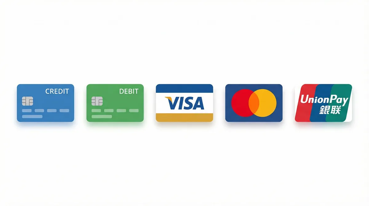 四虎支持的支付方式图标-信用卡借记卡银联维萨万事达